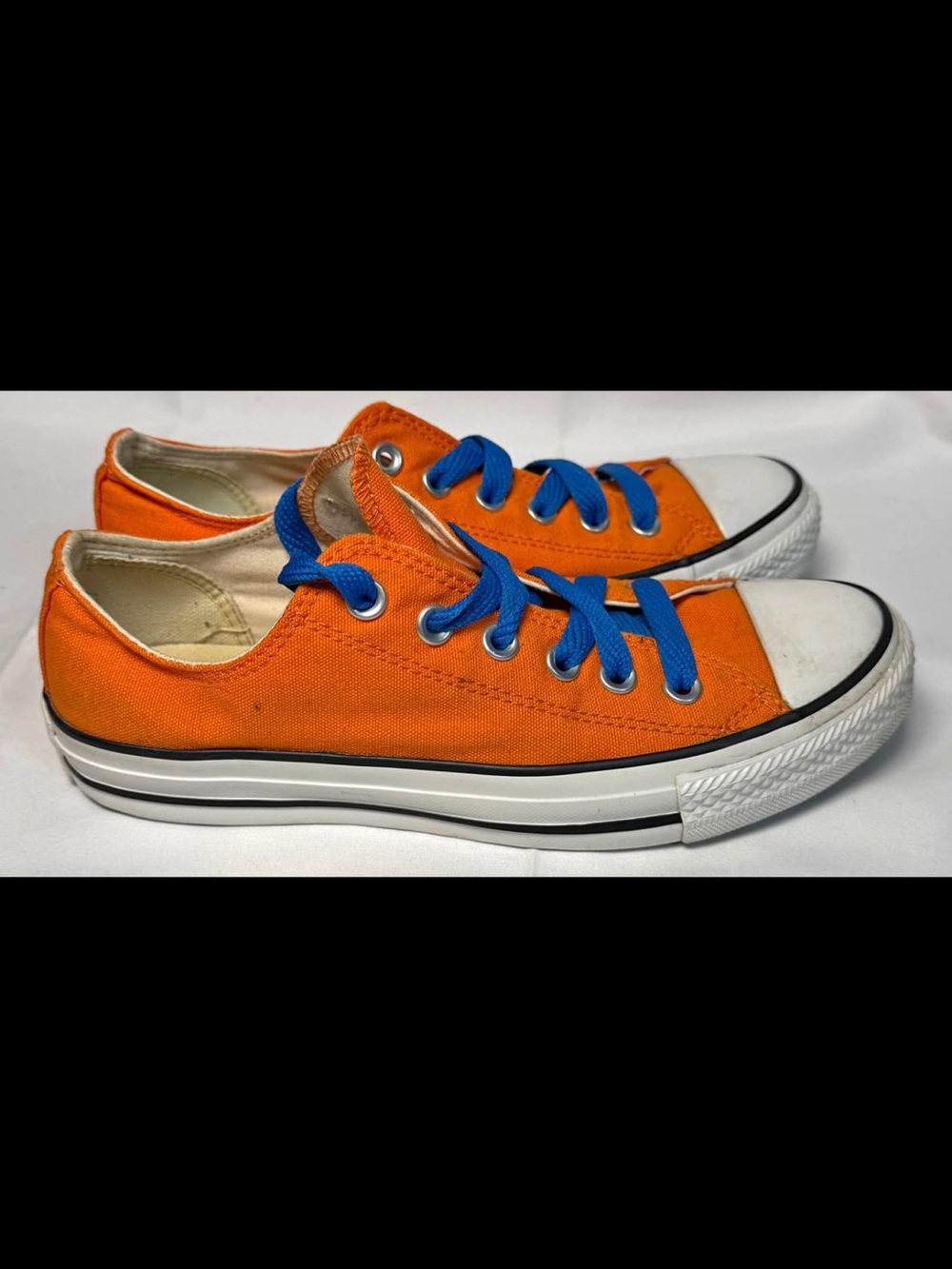 Womens Low-Top Orange Canvas Sneakers with Blue Laces - Picture 6 of 6